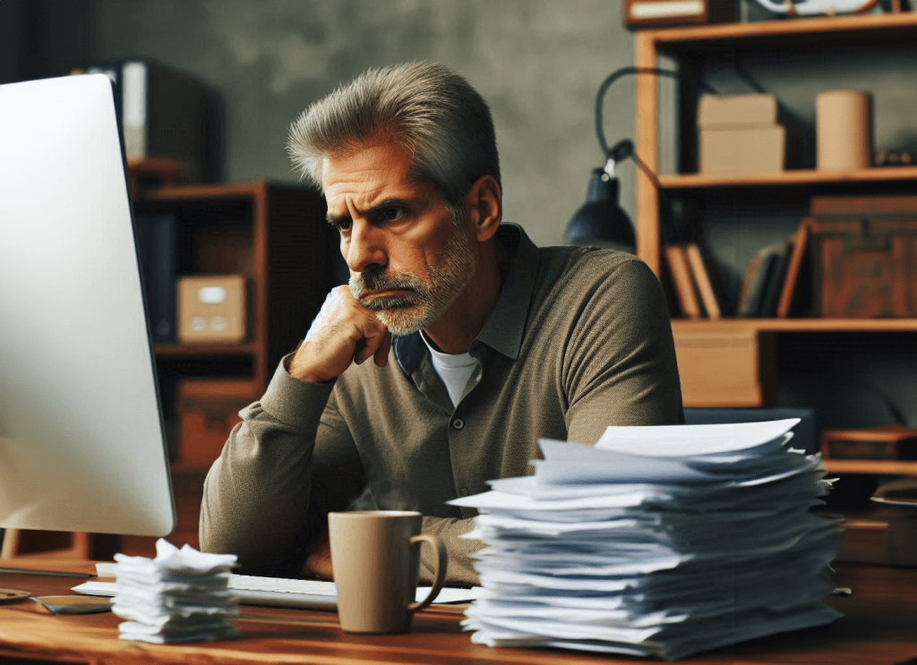 Man frowning at his PC